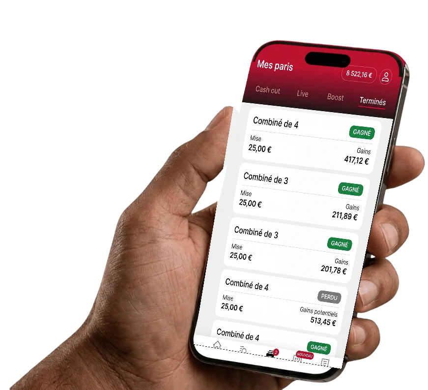 L'app PRONOS1 avec des combinés gagnés